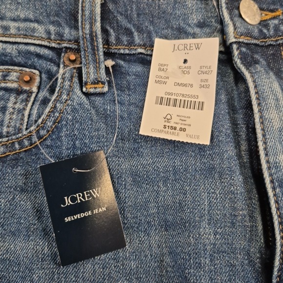J.Crew Straight Selvedge Flex Jeans Mens 34x32 Dark Wash Denim NWT $158 - Picture 2 of 10